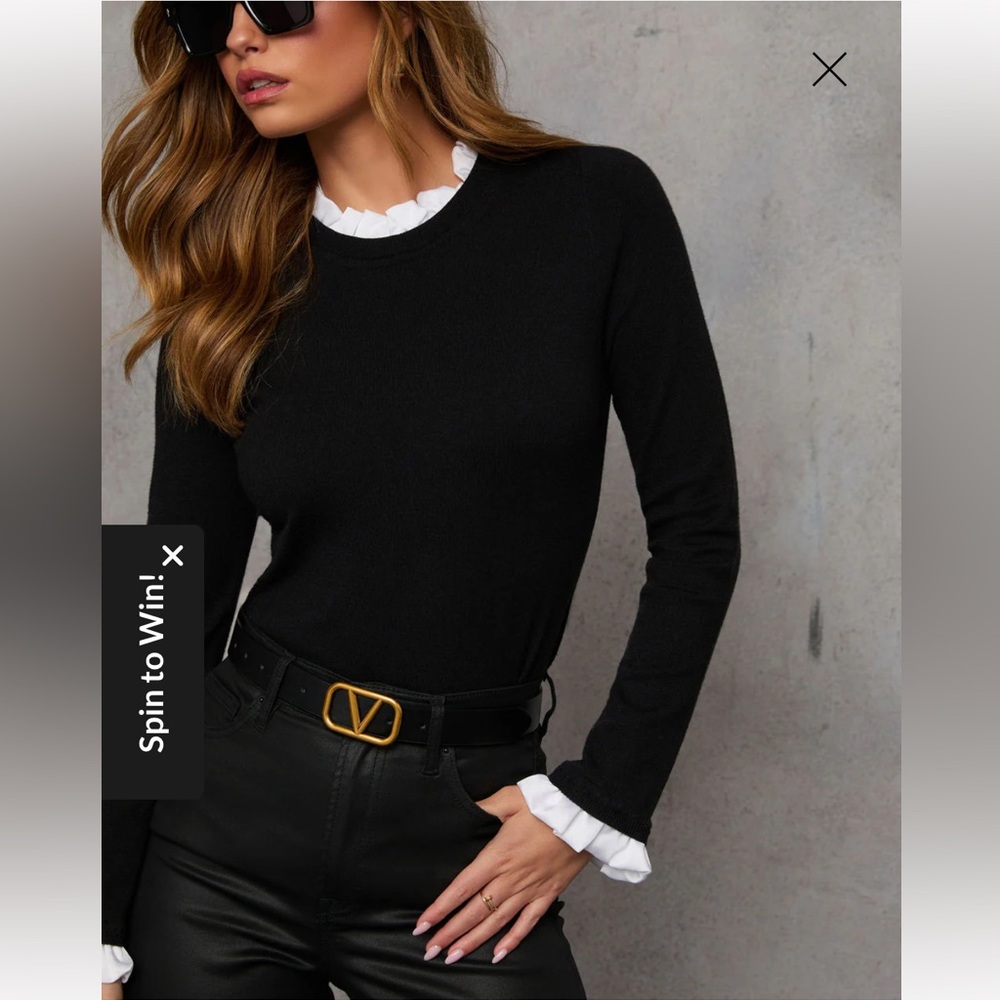 VICI France Contrast Ruffle Sweater Top
